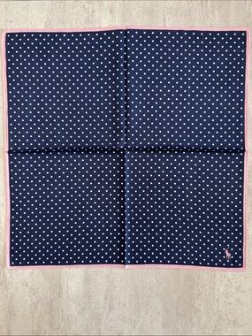 Polo by Ralph Lauren Navy Polka Dot Pocket Square with Pink Trim